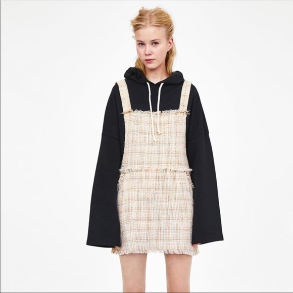 pink tweed pinafore dress